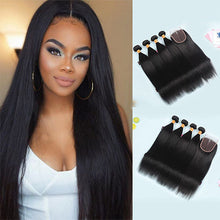 Load image into Gallery viewer, 9A Straight Human Hair 4 Bundles With 4x4 Lace Closure