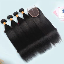 Load image into Gallery viewer, 9A Straight Human Hair 4 Bundles With 4x4 Lace Closure