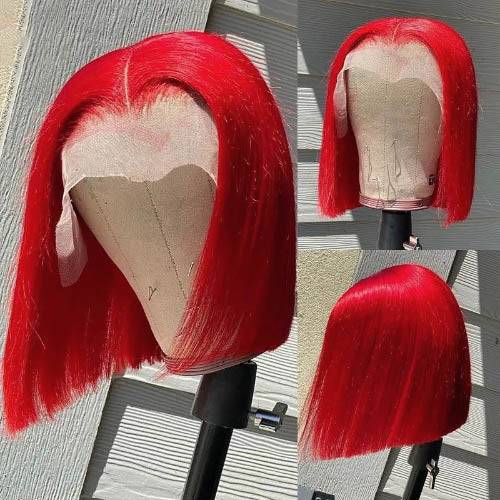 Brazilian Straight Short Bob Wig Red Human Hair