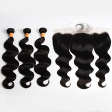 Load image into Gallery viewer, 10a Body Wave Bundles With Closure Hair Bundles With 13x4 Frontal Human Hair Frontal With Bundle Remy Hair Extension
