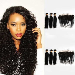 10a Deep Wave Bundles With Closure Virgin Human Hair Bundles With Closure Hair Weave 3 Bundles With 13x4 Frontal