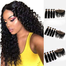 Load image into Gallery viewer, 10a Deep Wave Bundles with Frontal Closure Human Hair Bundles with 13x4 Frontal 4 pc/Lot Virgin Hair Weave 4 Bundles with Frontal
