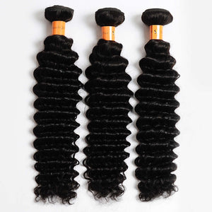 10a Deep Wave Virgin Human Hair Bundles Natural Color 10"-28" 100% Unprocessed Human Hair Weave Bundles