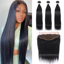 Load image into Gallery viewer, 8A Straight 3 Bundles With 13x4 Frontal 100% Human Hair 10-28 Inches
