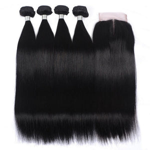 8A Straight Brazilian Human Hair 4 Bundles with 4x4 Closure