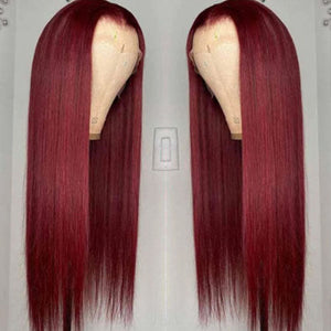 99J Lace Front Wig Straight Human Hair For Women Peruvian Deep Part Wig