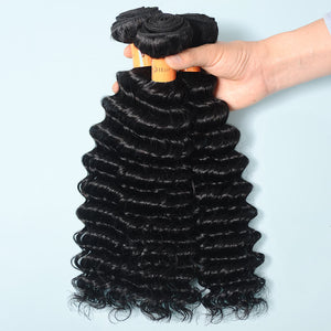 9a Deep Wave 4 Bundles 100% Human Hair Extensions Virgin Hair Bundles 10-28 inch Natural Black