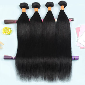 9A Straight Human Hair 4 Bundles With 4x4 Lace Closure