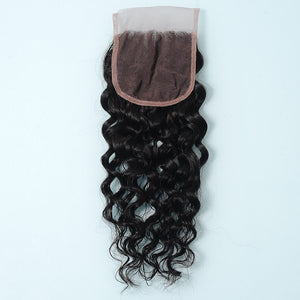 NY Virgin Hair 9A Water Wave Hair 3 Bundles with 4x4 Lace Closure Unprocessed Virgin Human Hair