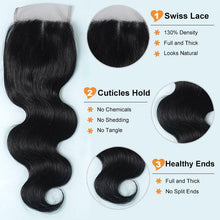 Load image into Gallery viewer, 9a Body Wave 3 Bundles With Closure Human Hair Bundles With 4x4 Lace Closure Human Hair Extension
