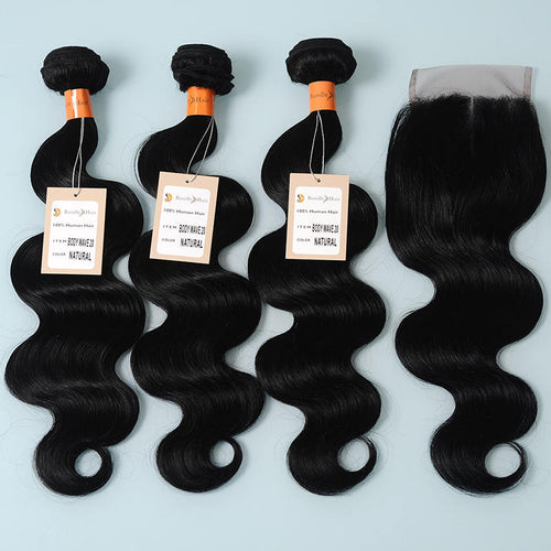 9a Body Wave 3 Bundles With Closure Human Hair Bundles With 4x4 Lace Closure Human Hair Extension