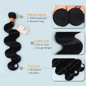 9a Body Wave Hair 4 Bundles Double Machine Weft 100% Virgin Human Hair Weave