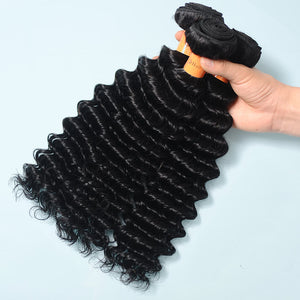 9a Deep Wave Hair Weave 4 Bundles With 4x4 Lace  Closure Human Hair Deep Wave Bundles With Closure