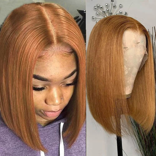 Blonde Short Bob Wig Straight Human Hair Wigs 13X1 Lace Front Wig