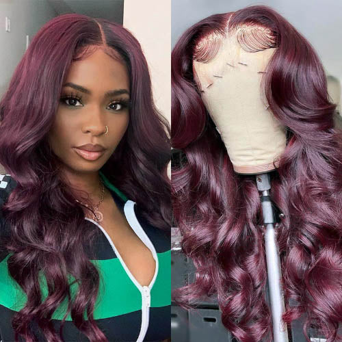 Brazilian Body Wave Lace Front Wig Colored Burgundy Human Hair Wig