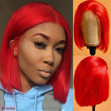 Load image into Gallery viewer, Brazilian Straight Short Bob Wig Red Human Hair
