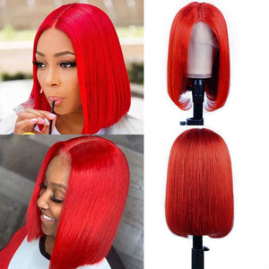 Brazilian Straight Short Bob Wig Red Human Hair