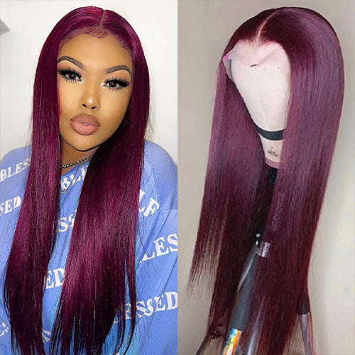Burgundy Lace Front Human Hair Wigs Straight Pre Plucked Baby Hair 10-28 inch