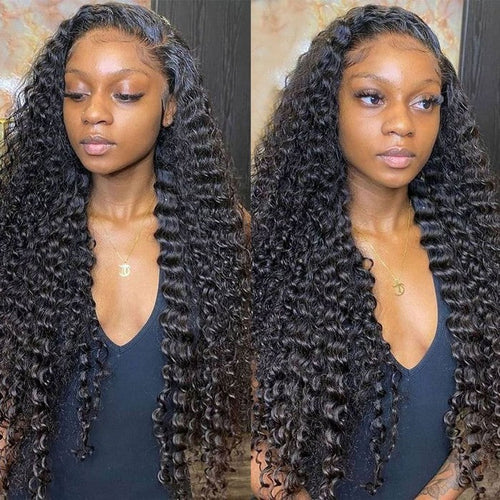 Deep Wave Human Hair Wig 13x4 Lace Frontal Wig Pre Plucked Curly Wig