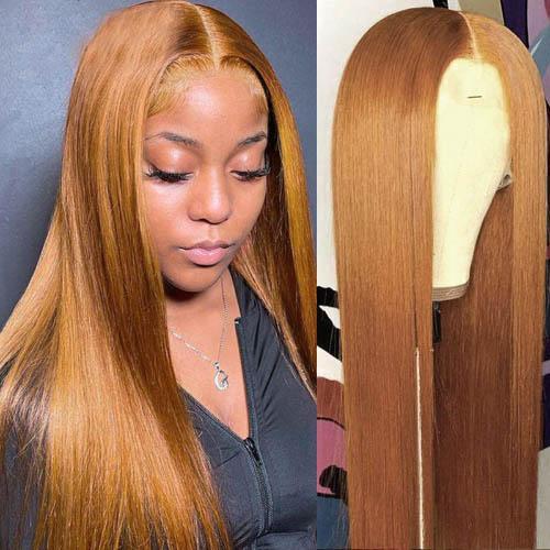 Ginger Blonde Human Hair Wigs Straight Brazilian Transparent Lace Front Wigs