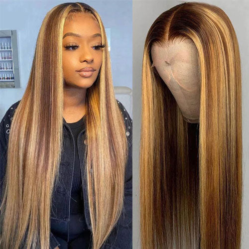 Highlight Human Hair Wigs Peruvian Straight Wigs Ginger Lace Front Wigs