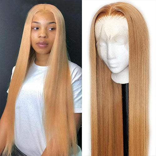 Honey Blonde Human Hair Wig Transparent lace Wigs Ginger blonde lace front wig Peruvian Straight human hair wigs