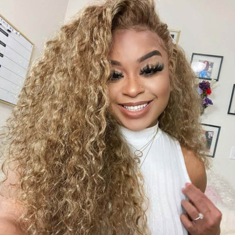 Honey Blonde Water Wave Human Hair 13x4 Lace Frontal Wigs