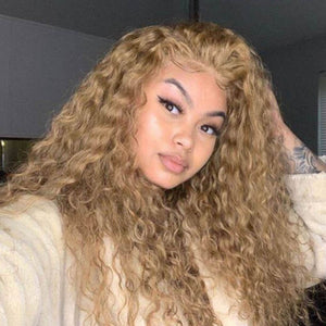 Honey Blonde Water Wave Human Hair 13x4 Lace Frontal Wigs