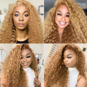 Honey Blonde Water Wave Human Hair 13x4 Lace Frontal Wigs