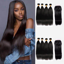 Load image into Gallery viewer, NY Virgin Hair 10a 3 Bundle With Frontal Brazilian Straight Hair Weave Virgin Human Hair Bundles and 13x4 Lace Frontal Closure with Bundles
