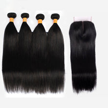 Load image into Gallery viewer, NY Virgin Hair 10a 3 Bundle With Frontal Brazilian Straight Hair Weave Virgin Human Hair Bundles and 13x4 Lace Frontal Closure with Bundles
