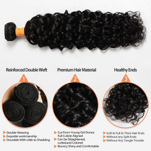 NY Virgin Hair 10a water wave human hair 3 Bundles+4x4 Lace Closure