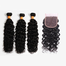 Load image into Gallery viewer, NY Virgin Hair 10A Brazilian Water Wave Hair Virgin Human Hair 3 Bundles With Closure
