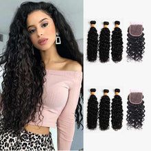 Load image into Gallery viewer, NY Virgin Hair 10A Brazilian Water Wave Hair Virgin Human Hair 3 Bundles With Closure
