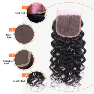 NY Virgin Hair 10a water wave human hair 3 Bundles+4x4 Lace Closure