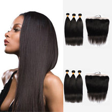 Load image into Gallery viewer, NY Virgin Hair 10a Hair Bundles With Closure 4 Bundles Human Hair Weave Virgin Bundles 13x4 Lace Brazilian Straight Hair With Closure
