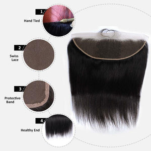 NY Virgin Hair 10a Lace Frontal 13x4 Brazilian Straight Closures 100% Human Hair Swiss Lace Natural color