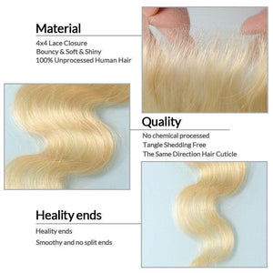 NY Virgin Hair 613 Body Wave human hair 4 Bundles+4x4 Lace Closure