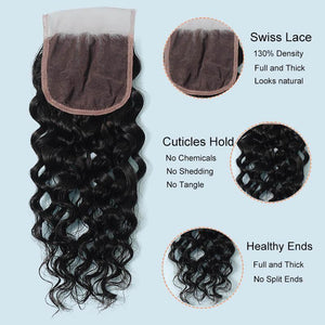 NY Virgin Hair 9a water wave human hair 3 Bundles+4x4 Lace Closure