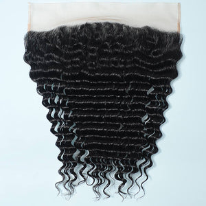 NY Virgin Hair 9a Deep Wave Virgin Hair 4 Bundles with 13x4 Frontal Pre Plucked Double Weft Hair Wave