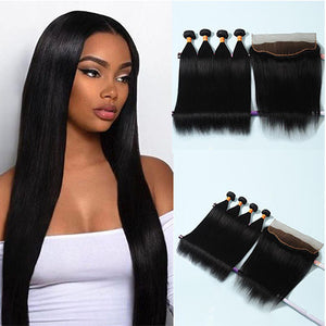 NY Virgin Hair 9a Straight Hair 13x4 Lace Frontal with 4 Bundles