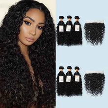 Load image into Gallery viewer, NY Virgin Hair 9a Virgin Hair Water Wave 3 Bundles With 13x4 Lace Frontal 100% Unprocessed Hair Extensions Natural Color
