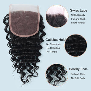 NY Virgin Hair 9a deep wave human hair 3 Bundles+4x4 Lace Closure