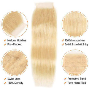 NY Virgin Hair Honey Blonde Bundles With Closure Brazilian Virgin Straight Human Hair 613 Bundles With Closure - NYvirginhair