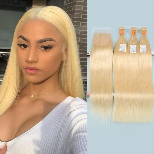 NY Virgin Hair Honey Blonde Bundles With Closure Brazilian Virgin Straight Human Hair 613 Bundles With Closure - NYvirginhair