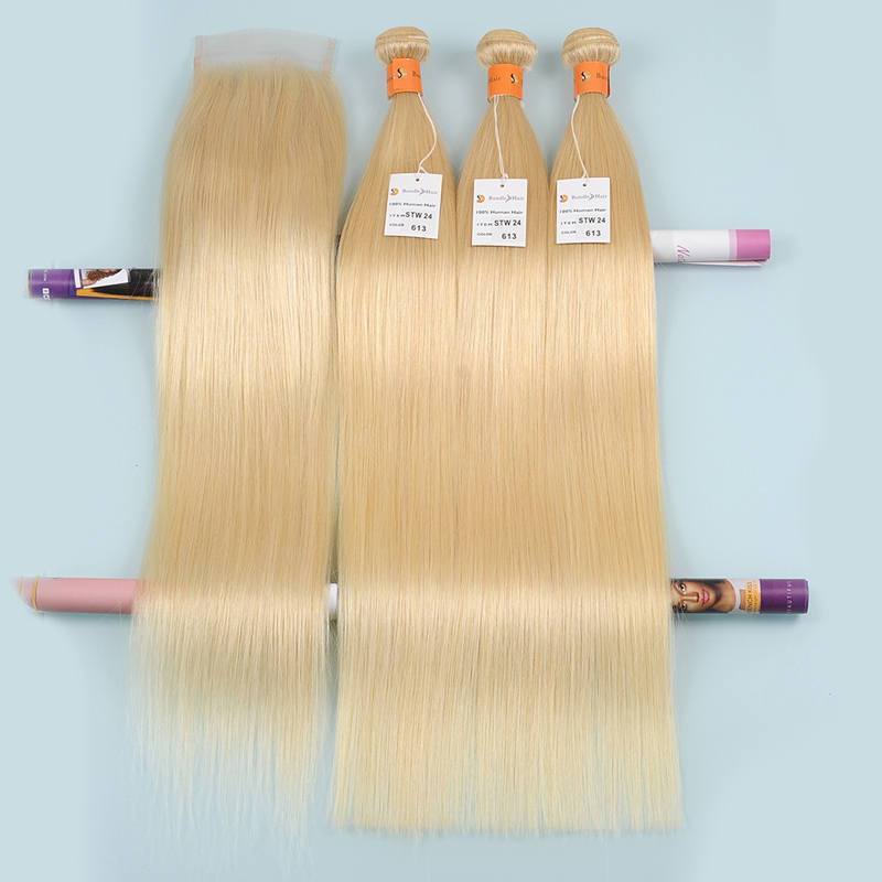 NY Virgin Hair Honey Blonde Bundles With Closure Brazilian Virgin Straight Human Hair 613 Bundles With Closure - NYvirginhair