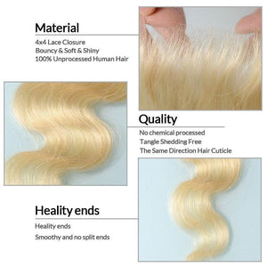 NY Virgin Hair Honey Blonde Bundles With Closure Virgin Brazilian Human Hair Bundles Body Wave Color 613 Bundles With Lace Closure - NYvirginhair