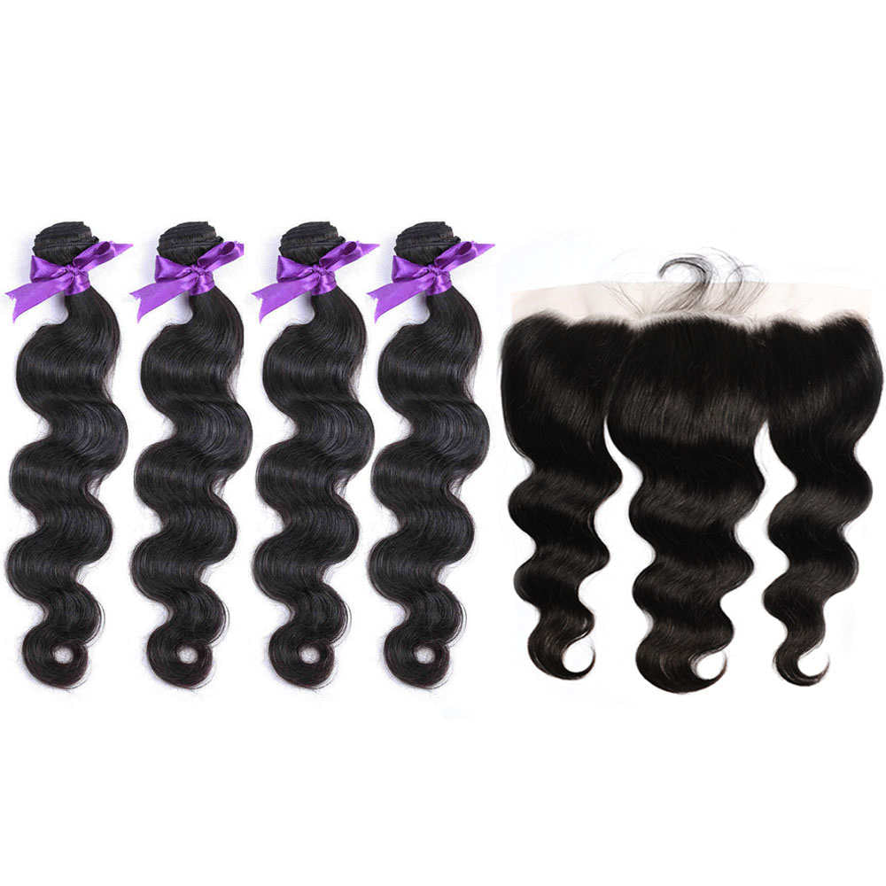 NY Virgin Hair 8a Brazilian Body Wave 4 Bundles With 13x4 Lace Frontal