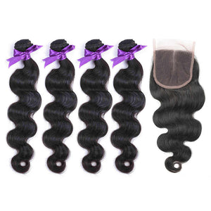 NY Virgin Hair 8a Brazilian Body Wave 4 Bundles With 4x4 Closure Human Hair Extensions