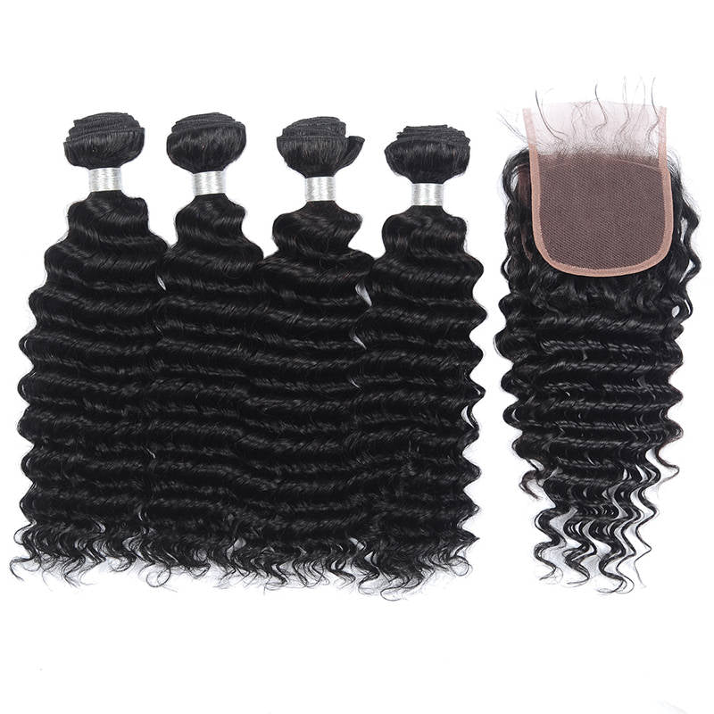 NY Virgin Hair 8a Deep Wave Human Hair 4 Bundles With 4x4 Closure